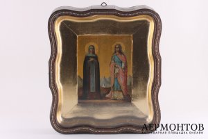 Икона Преподобной Елизаветы  Чудотворицы и Великомученицы Варвары в киоте.