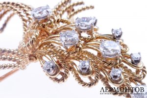 Брошь с бриллиантами 1,88 k. Золото 750. Франция