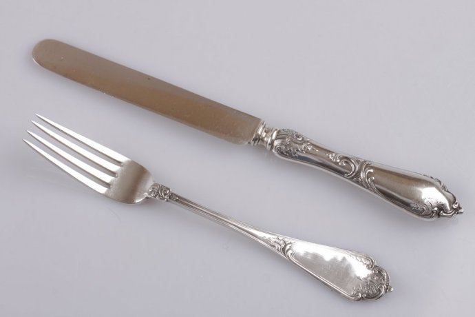 Десертная пара, вилка и нож. Карл Фаберже. Серебро 84 пробы. Российская империя