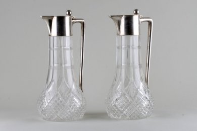 Парные графины. Серебро 800, хрусталь. Германия, нач. XX века.