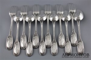 СТОЛОВЫЙ НАБОР НА 6 ПЕРСОН DOUTRE ROUSSEL. СЕРЕБРО 950 ПРОБЫ. ФРАНЦИЯ.