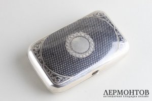 Портсигар с черневым узором. Большой театр. Серебро 84 пр. Российская империя, XIX в.