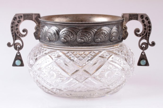 Ваза в стиле модерн. Хрусталь, серебро 84 пробы. Н. Тарабров. Российская империя