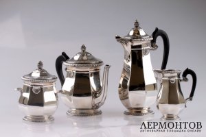 Чайно-кофейный сервиз Roussel Fils amp Cie. Серебро 950. Франция