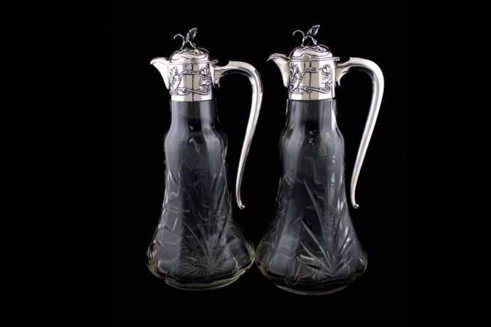 Парные графины в стиле модерн. Серебро 800 пробы, хрусталь. Германия, 1900-е гг.