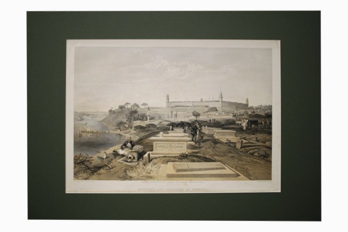 Литография. Госпиталь и военное кладбище в Скутари. Крымская война. Симпсон. 1855 г.