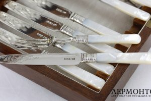 Десертный набор на 12 персон Walker and Hall Ltd. Серебро 925. Англия