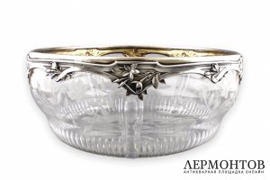 Парные вазы в стиле ар нуво. Серебро 950 пробы, стекло. Франция, кон. XIX - нач. XX.