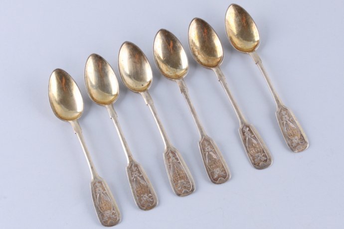 Набор чайных ложек. Иван Алексеев. Серебро 84 пробы. Россия, Москва, 1880 год.