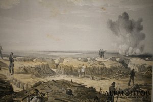 Литография Английский редан на подступах к Севастополю. Симпсон. Лондон, 1856 г.