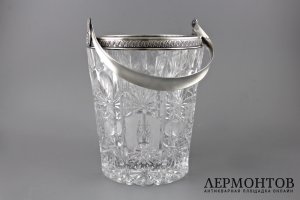 Хрустальное ведерко для льда. Серебро 800. Европа. XX век