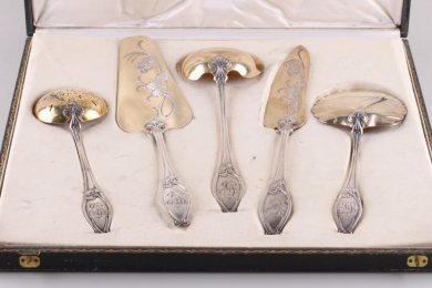 Набор для сервировки десертов Henin. Серебро 950 пробы, золочение. Франция, XIX в.