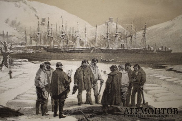 Литография. Солдатские могилы на берегу Балаклавской бухты. У. Симпсон. Лондон, 1855г
