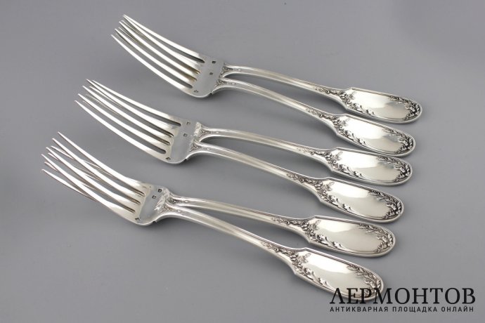 СТОЛОВЫЙ НАБОР НА 6 ПЕРСОН DOUTRE ROUSSEL. СЕРЕБРО 950 ПРОБЫ. ФРАНЦИЯ.