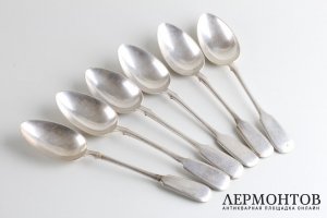 Комплект столовых ложек. 6 шт. И. Хлебников. Серебро 84 пробы. Российская империя