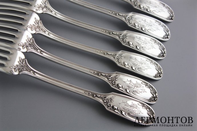 СТОЛОВЫЙ НАБОР НА 6 ПЕРСОН DOUTRE ROUSSEL. СЕРЕБРО 950 ПРОБЫ. ФРАНЦИЯ.