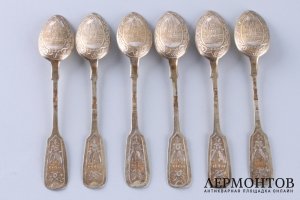 Набор чайных ложек. Иван Алексеев. Серебро 84 пробы. Россия, Москва, 1880 год.