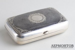 Портсигар с черневым узором. Большой театр. Серебро 84 пр. Российская империя, XIX в.