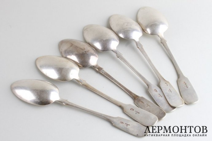 Комплект столовых ложек. 6 шт. И. Хлебников. Серебро 84 пробы. Российская империя