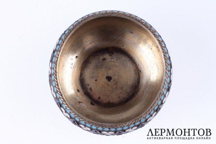 Солонка с эмалью. Павел Овчинников. Серебро 84 пробы. Российская империя