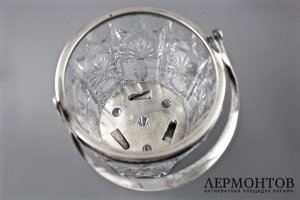 Хрустальное ведерко для льда. Серебро 800. Европа. XX век