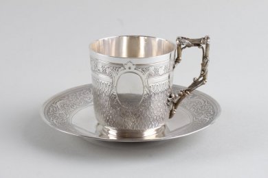 Кофейная пара в стиле ампир. А. Debain. Серебро 950 пробы. Франция