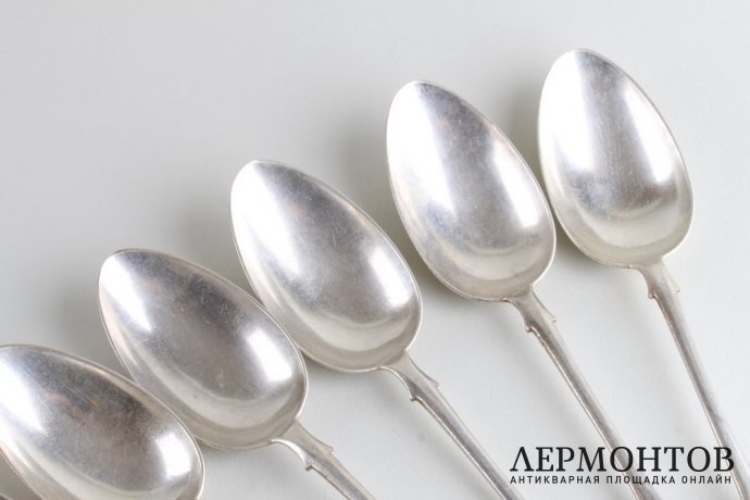 Комплект столовых ложек. 6 шт. И. Хлебников. Серебро 84 пробы. Российская империя