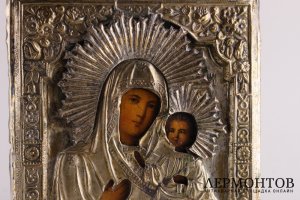 Икона Богородицы Иверская. Латунный оклад. Россия, до 1917 года.